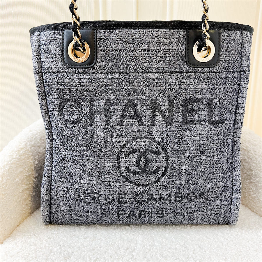 Chanel Small Deauville Tote In Navy Fabric, Glittery Gold Threading an –  Brands Lover