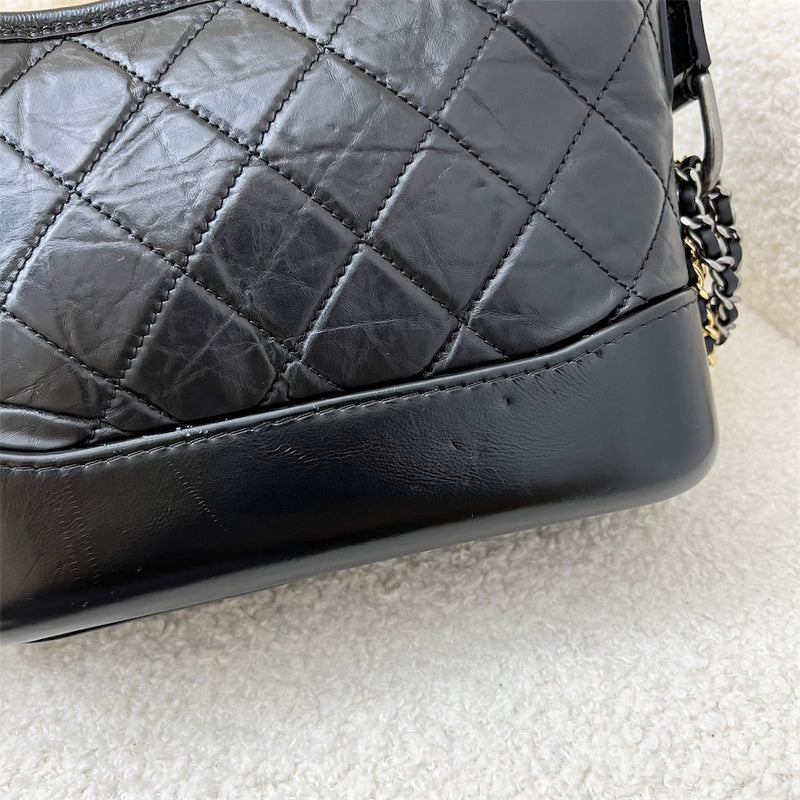 Chanel Small Gabrielle Hobo in Black Distressed Calfskin and 3 tone HW