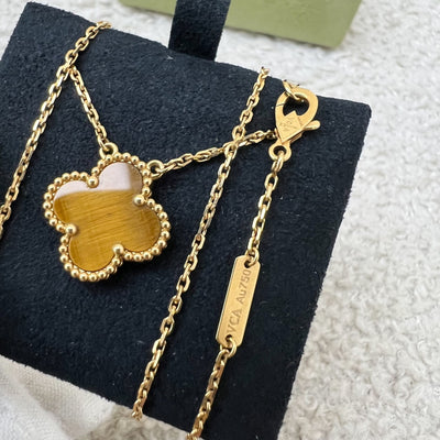 Van Cleef & Arpels VCA Vintage Alhambra Tiger Eye Pendant Necklace in 18K Yellow Gold (Ref: VCARD38600)