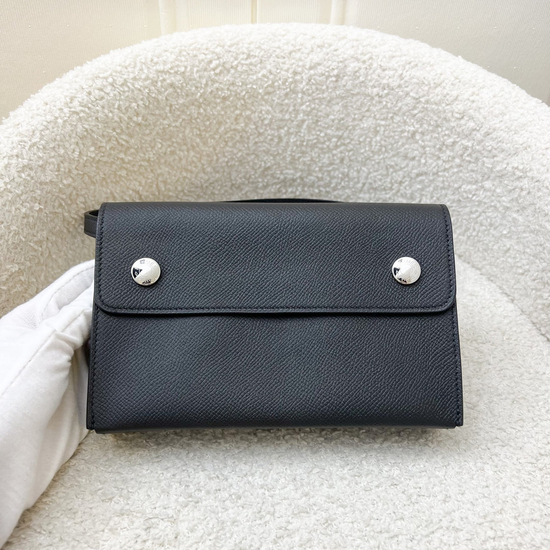 Hermes Hermesnap Wallet with Strap in Black Epsom Leather