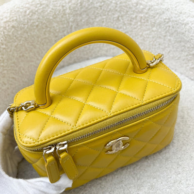 Chanel Small Vanity with Top Handle in Mustard Yellow Lambskin and LGHW (Model: AP2846)