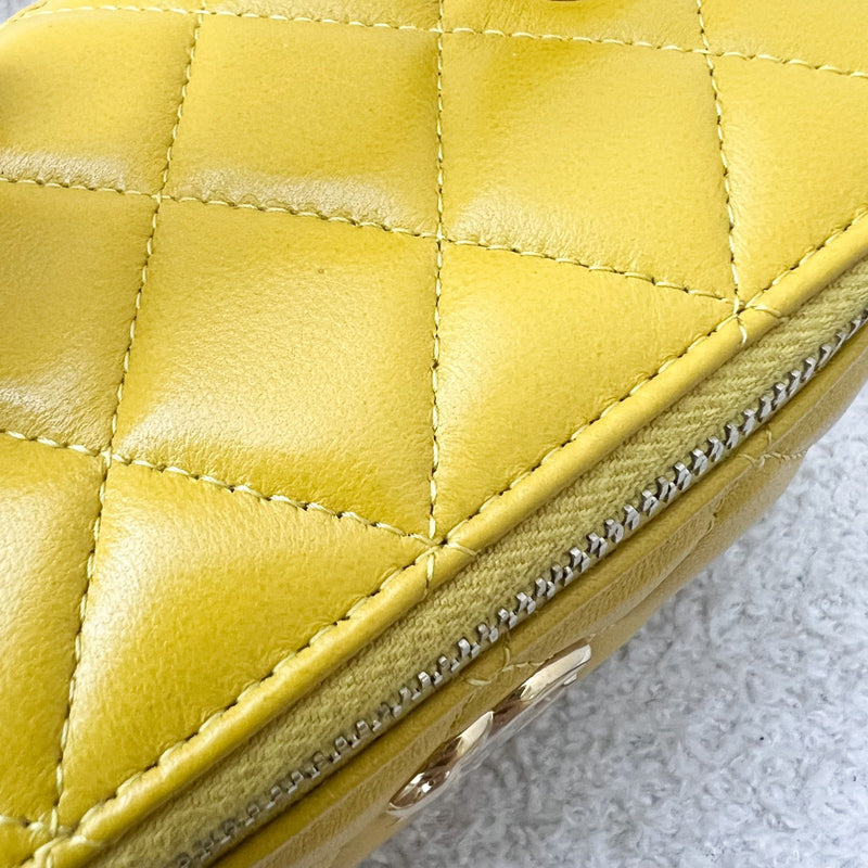 Chanel Small Vanity with Top Handle in Mustard Yellow Lambskin and LGHW (Model: AP2846)