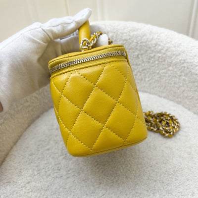 Chanel Small Vanity with Top Handle in Mustard Yellow Lambskin and LGHW (Model: AP2846)