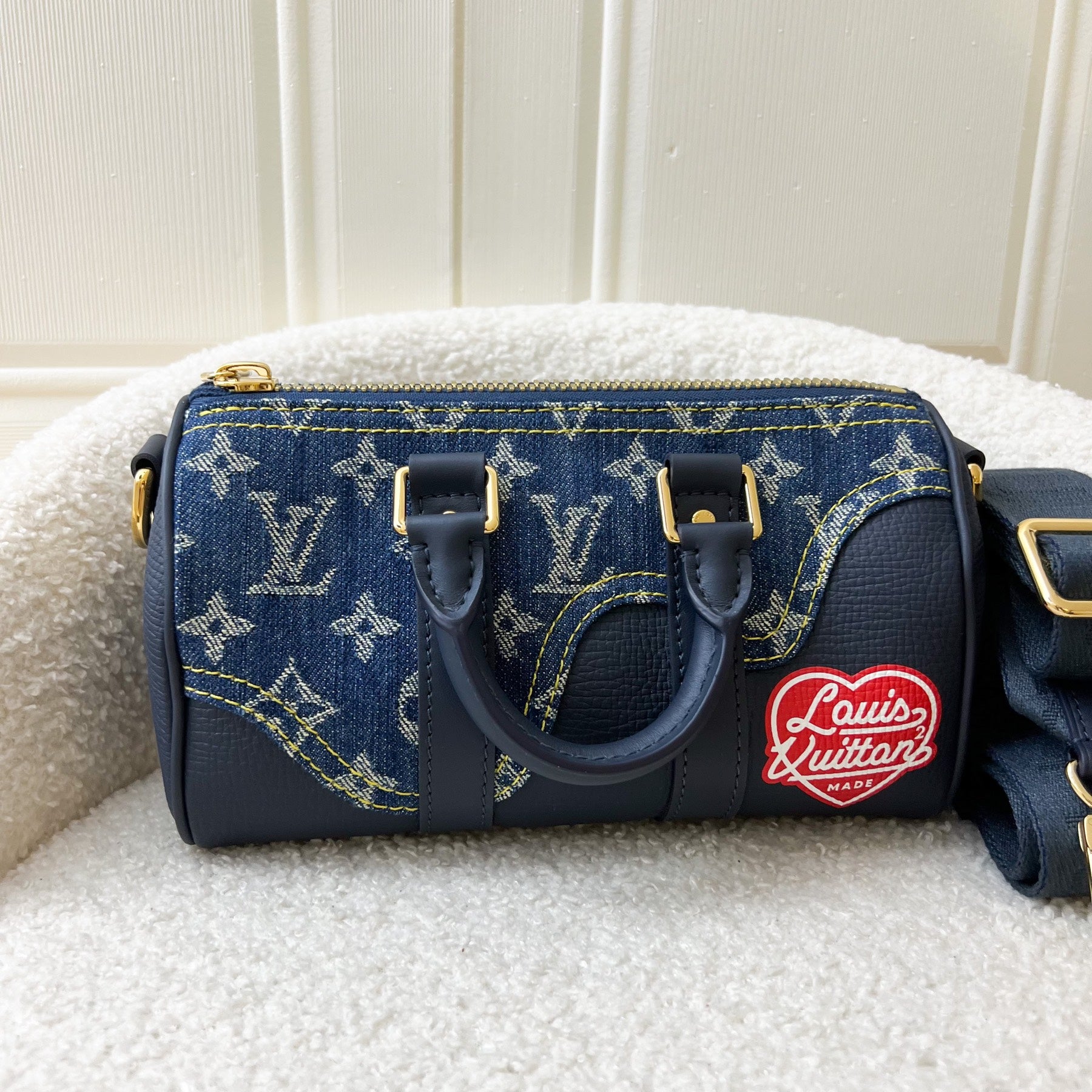 Louis Vuitton, Bags, Authentic Louis Vuitton Keepall Xs In Blue Denim And  Leather Nwot