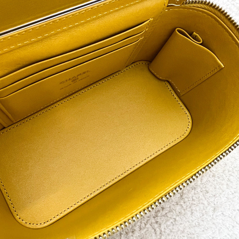 Chanel Small Vanity with Top Handle in Mustard Yellow Lambskin and LGHW (Model: AP2846)