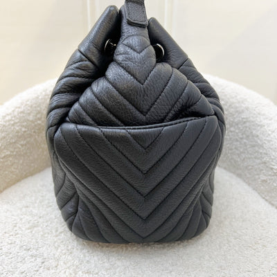 Chanel 16A Bucket Bag in Black Chevron Quilted Deerskin and RHW