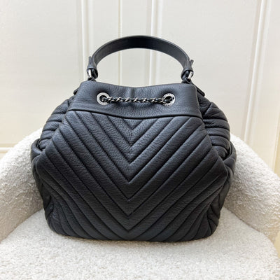 Chanel 16A Bucket Bag in Black Chevron Quilted Deerskin and RHW