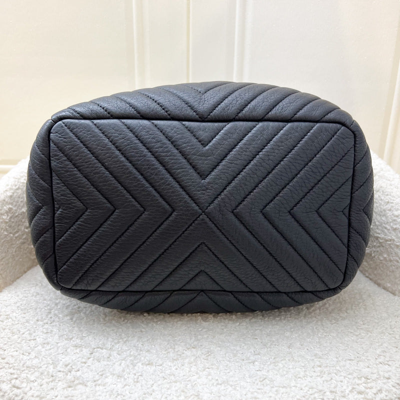 Chanel 16A Bucket Bag in Black Chevron Quilted Deerskin and RHW