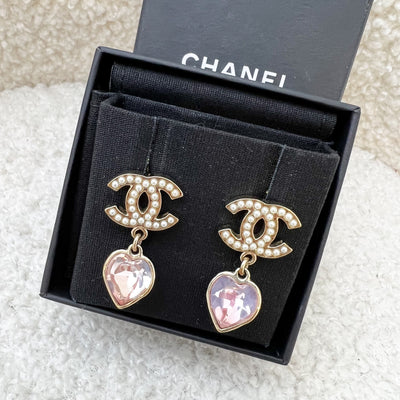 Chanel 22B Dangling Earrings with Mini Pearls and Pink Crystals