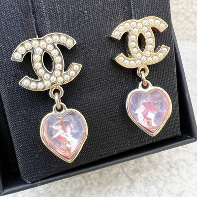 Chanel 22B Dangling Earrings with Mini Pearls and Pink Crystals