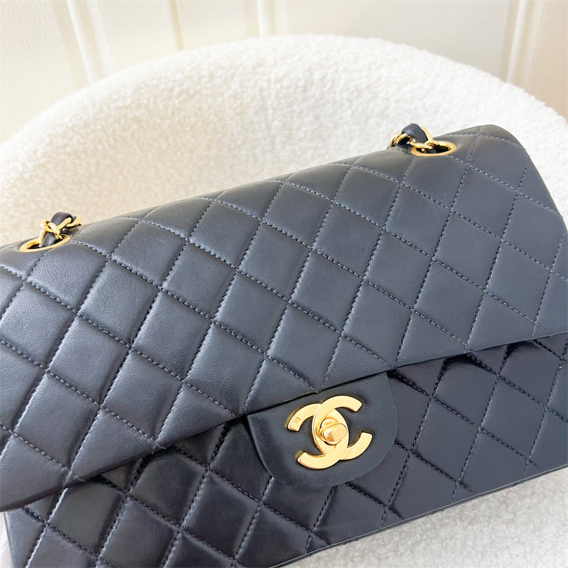 Chanel Vintage Medium Classic Flap CF in Black Lambskin 24K Plated GHW