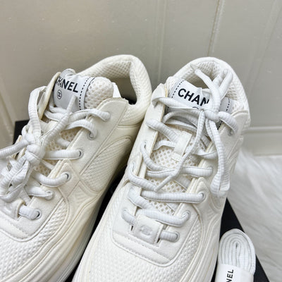 Chanel 24S Sneakers in White Fabric and Leather Sz 37.5 (Model: G45077)