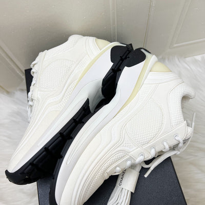 Chanel 24S Sneakers in White Fabric and Leather Sz 37.5 (Model: G45077)
