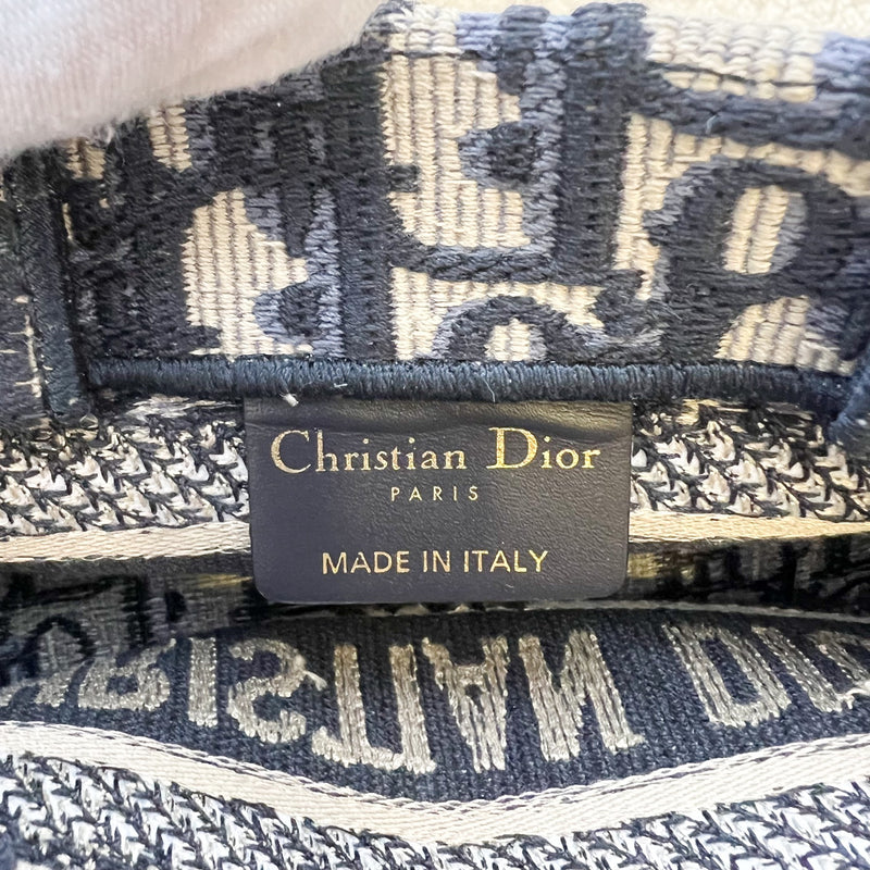 Dior Mini Book Tote with Strap in Blue and Beige Dior Oblique Embroidery Canvas