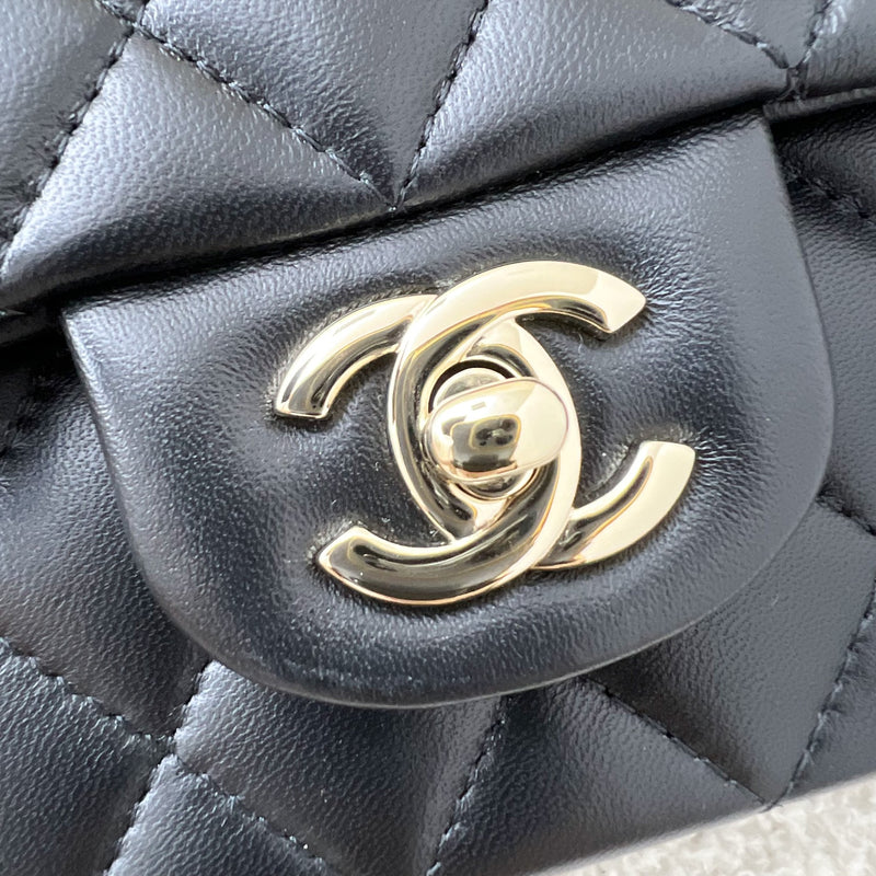 Chanel Top Handle Mini Rectangle Flap in Black Lambskin and LGHW
