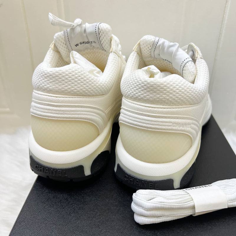 Chanel 24S Sneakers in White Fabric and Leather Sz 37.5 (Model: G45077)