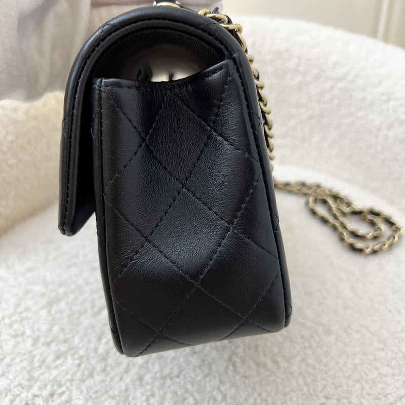 Chanel Top Handle Mini Rectangle Flap in Black Lambskin and LGHW