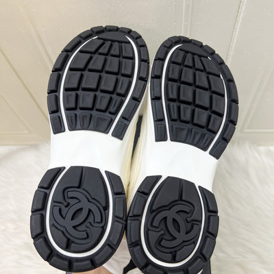 Chanel 24S Sneakers in White Fabric and Leather Sz 37.5 (Model: G45077)