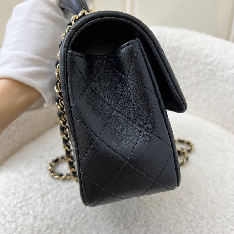 Chanel Top Handle Mini Rectangle Flap in Black Lambskin and LGHW