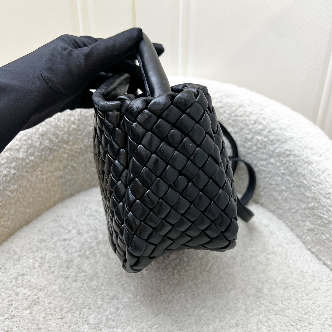 Bottega Veneta Small Cobble Top Handle Bag in Black Intreccio