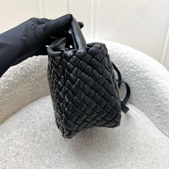 Bottega Veneta Small Cobble Top Handle Bag in Black Intreccio