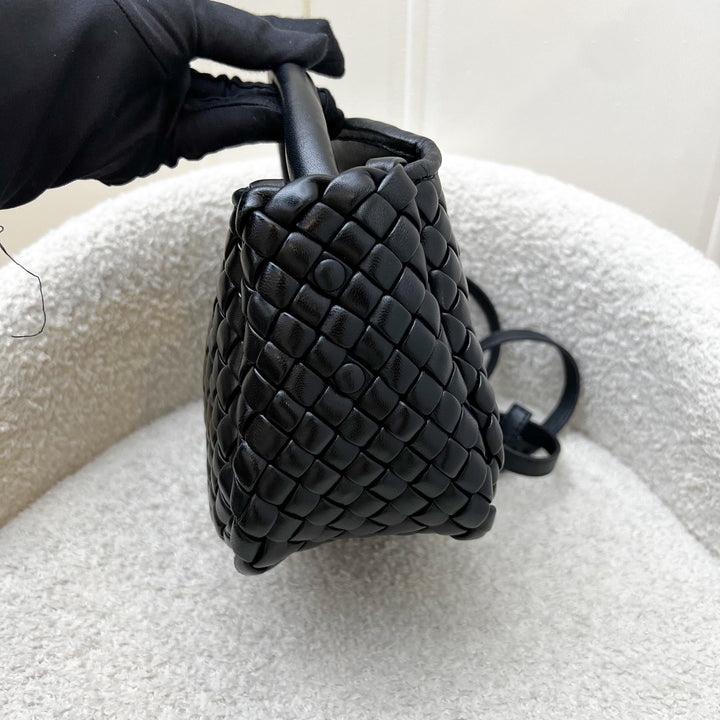 Bottega Veneta Small Cobble Top Handle Bag in Black Intreccio