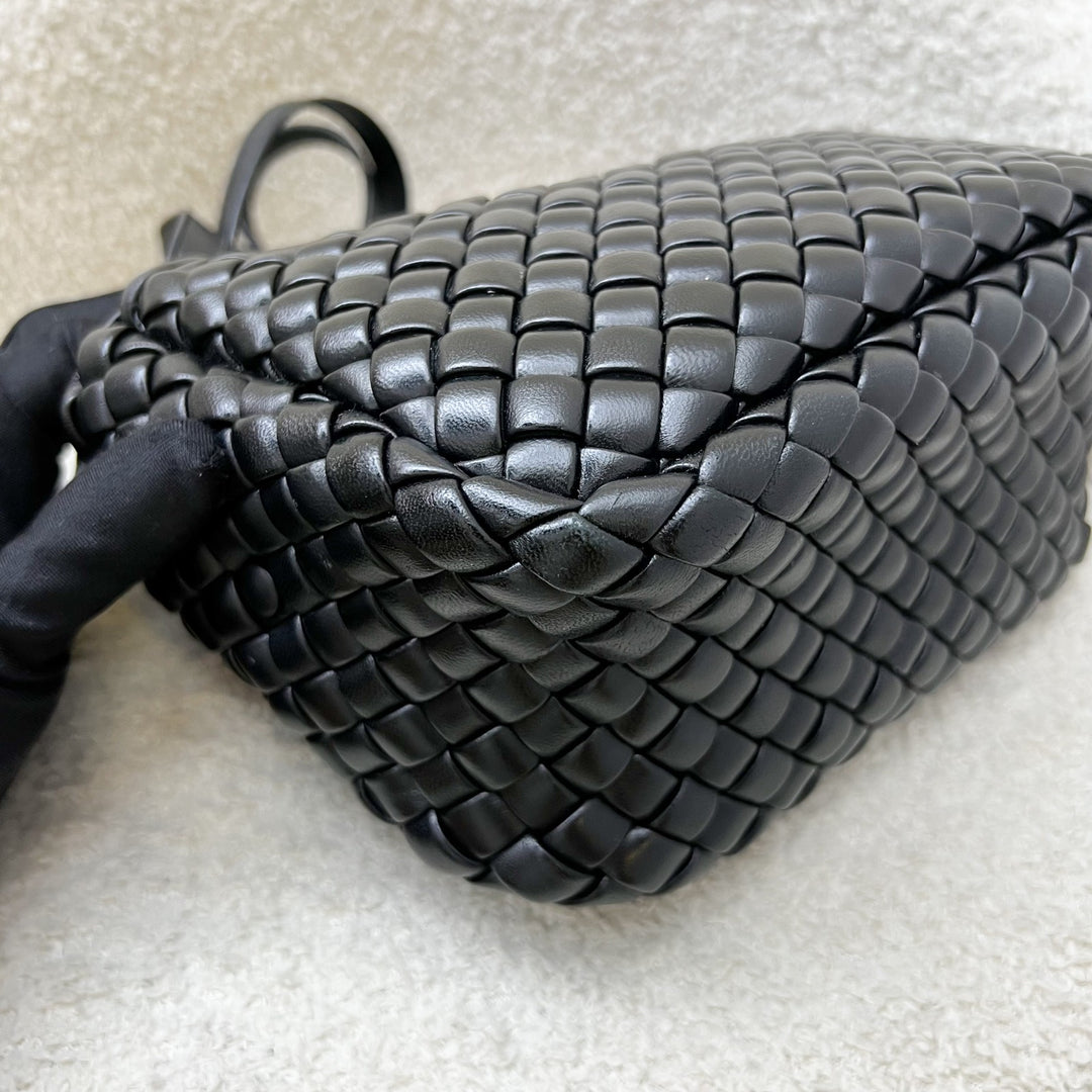 Bottega Veneta Small Cobble Top Handle Bag in Black Intreccio