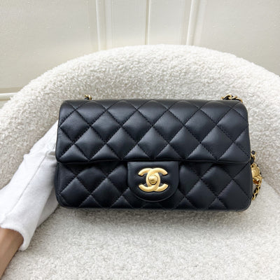 Chanel Classic Pearl Crush Mini Rectangle Flap in 23C Black Lambskin and AGHW