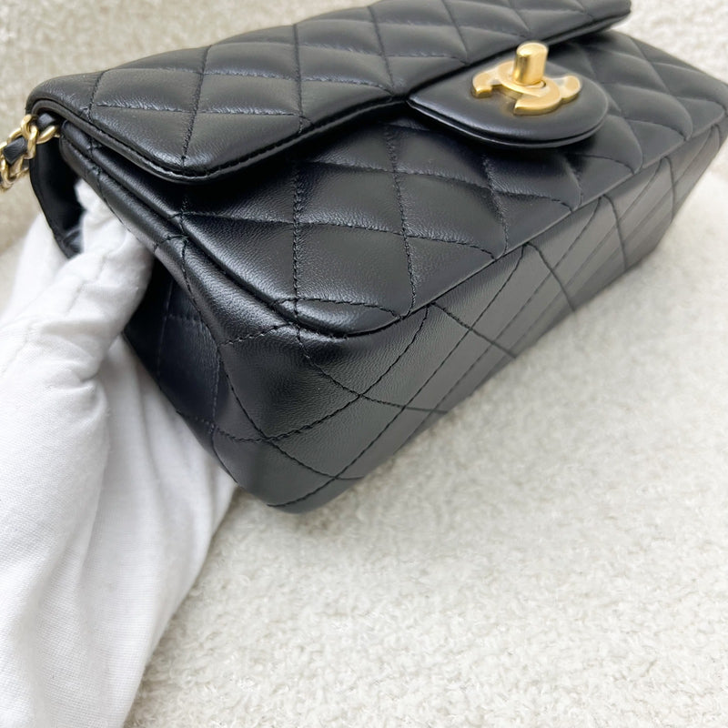 Chanel Classic Pearl Crush Mini Rectangle Flap in 23C Black Lambskin and AGHW