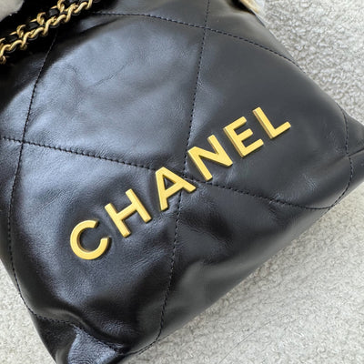 Chanel 22 Mini Hobo Handbag in Black Shiny Calfskin and AGHW