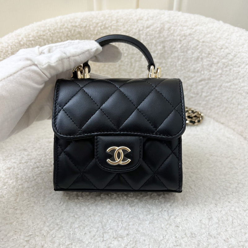 Chanel Top Handle Mini Vanity / Clutch on Chain in Black Lambskin and LGHW