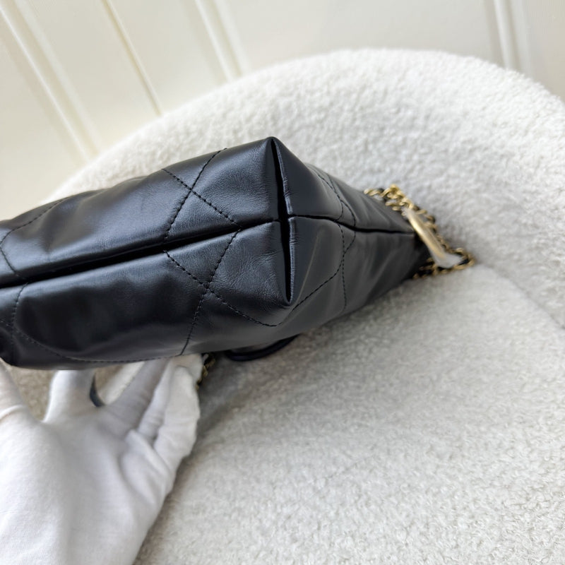 Chanel 22 Mini Hobo Handbag in Black Shiny Calfskin and AGHW