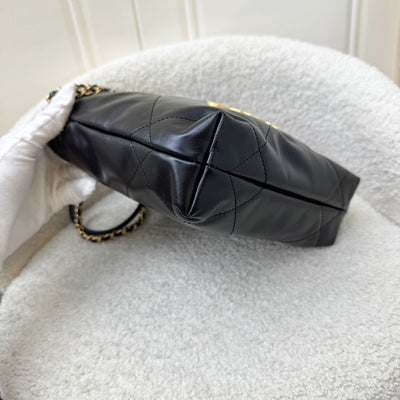 Chanel 22 Mini Hobo Handbag in Black Shiny Calfskin and AGHW