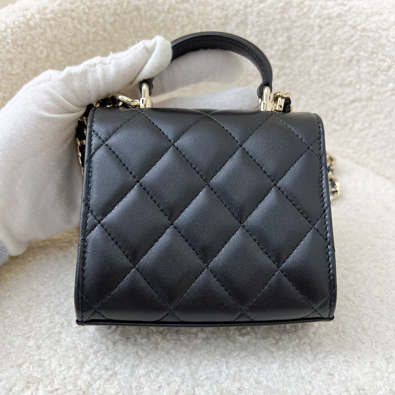 Chanel Top Handle Mini Vanity / Clutch on Chain in Black Lambskin and LGHW