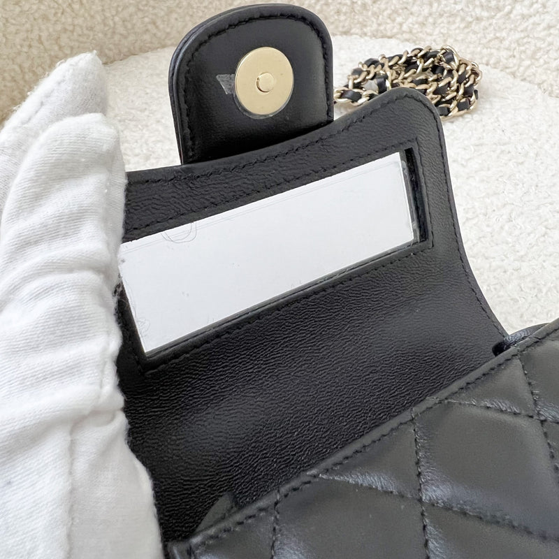 Chanel Top Handle Mini Vanity / Clutch on Chain in Black Lambskin and LGHW