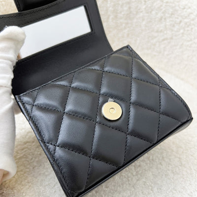 Chanel Top Handle Mini Vanity / Clutch on Chain in Black Lambskin and LGHW