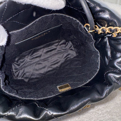 Chanel 22 Mini Hobo Handbag in Black Shiny Calfskin and AGHW