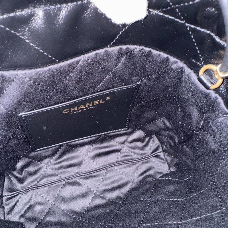 Chanel 22 Mini Hobo Handbag in Black Shiny Calfskin and AGHW