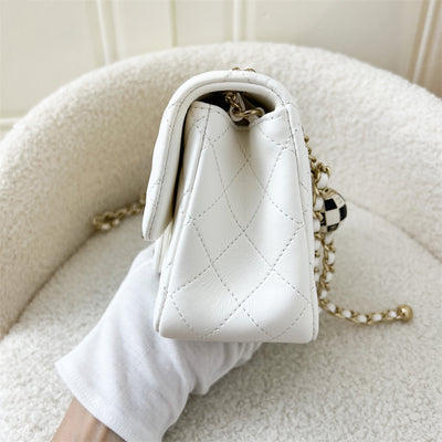 Chanel 23C Pearl Crush Mini Square Flap in White Lambskin LGHW