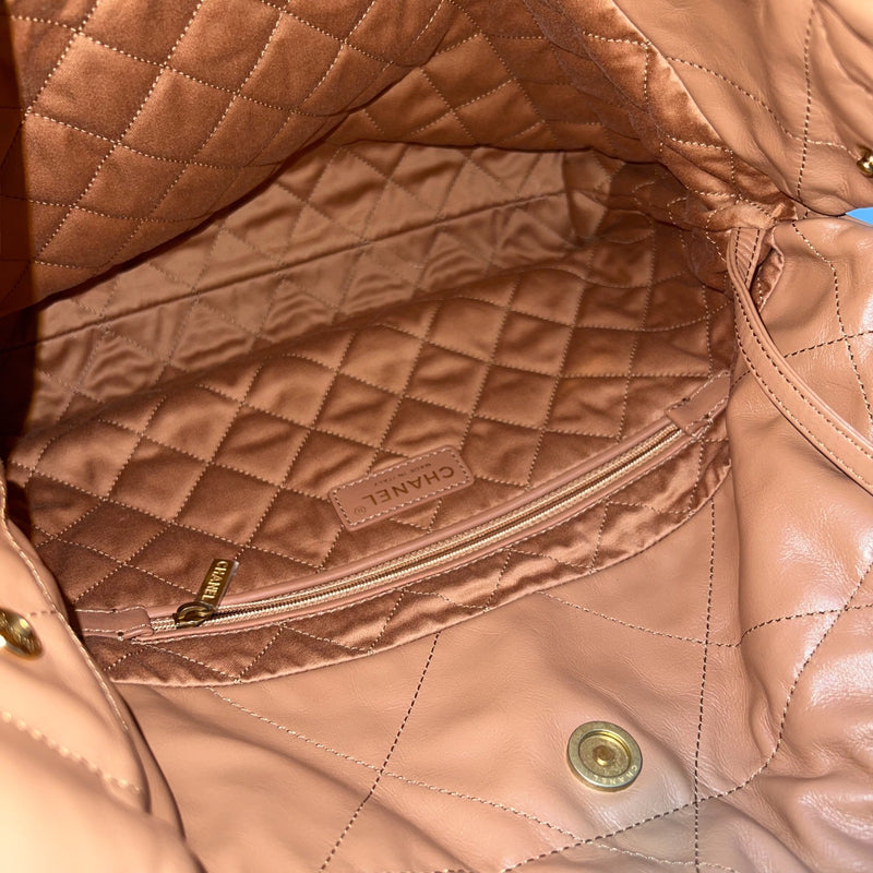 Chanel 22 Small Hobo Handbag in 23C Caramel Shiny Calfskin and AGHW