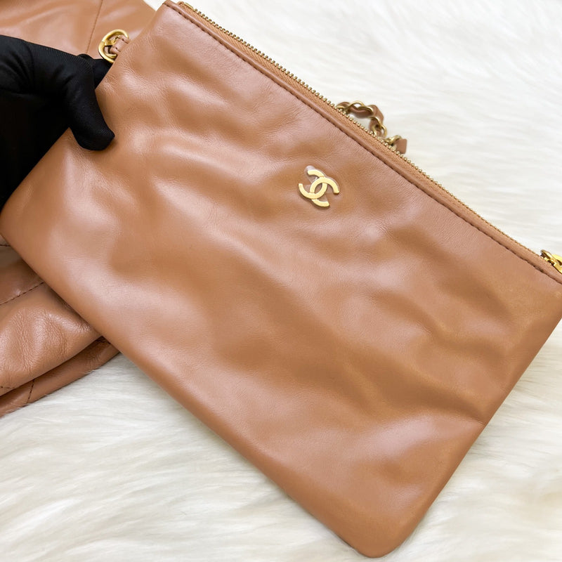 Chanel 22 Small Hobo Handbag in 23C Caramel Shiny Calfskin and AGHW