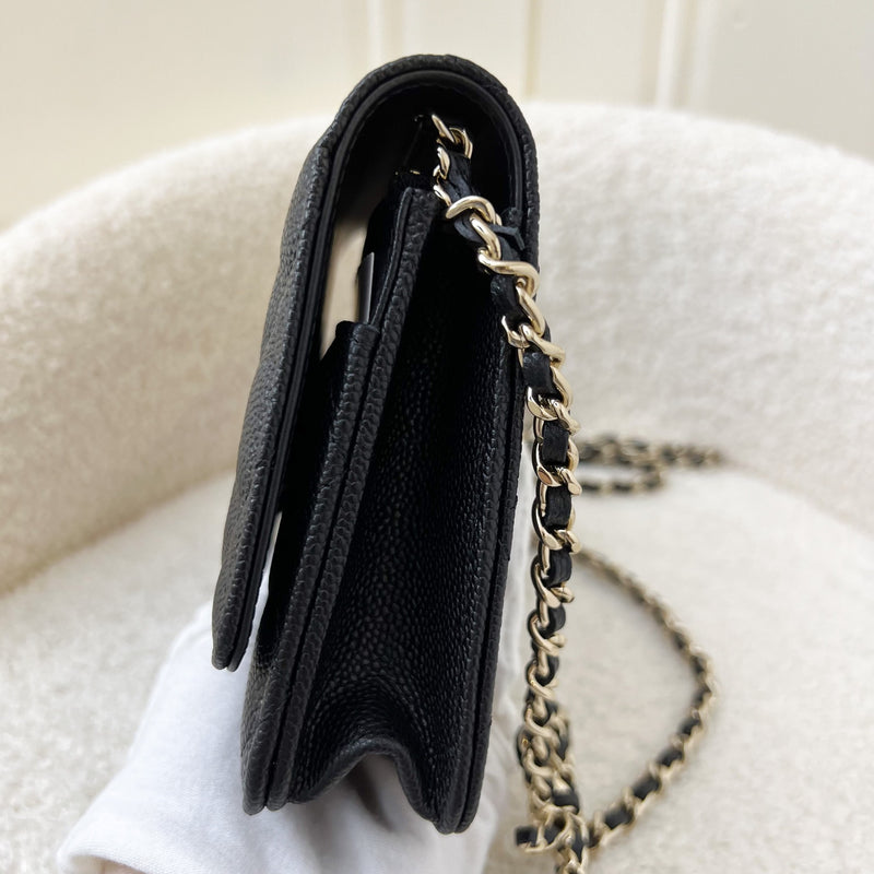 Chanel 23S Ribbon Chain Wallet on Chain WOC in Black Caviar LGHW