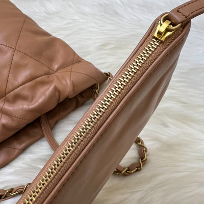 Chanel 22 Small Hobo Handbag in 23C Caramel Shiny Calfskin and AGHW