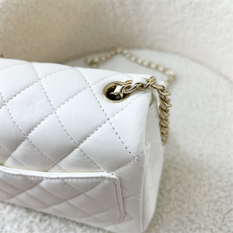Chanel 23C Pearl Crush Mini Square Flap in White Lambskin LGHW