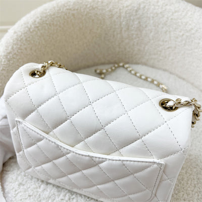 Chanel 23C Pearl Crush Mini Square Flap in White Lambskin LGHW