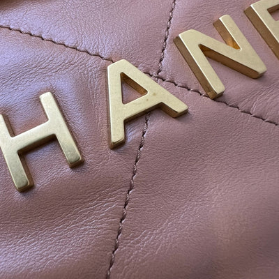Chanel 22 Small Hobo Handbag in 23C Caramel Shiny Calfskin and AGHW