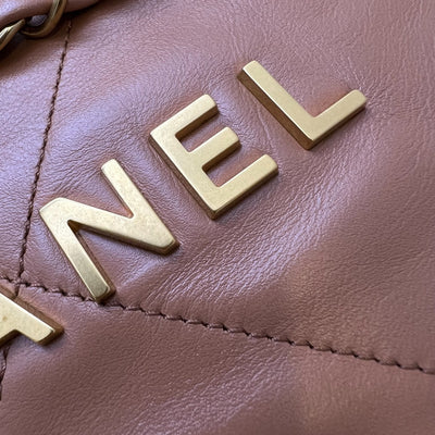 Chanel 22 Small Hobo Handbag in 23C Caramel Shiny Calfskin and AGHW