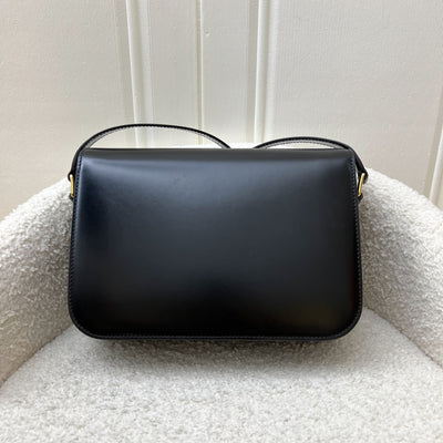 Celine Classique Triomphe Flap Bag in Noir Black Shiny Calfskin and GHW (Model: 187363BF4)