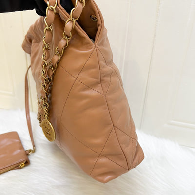 Chanel 22 Small Hobo Handbag in 23C Caramel Shiny Calfskin and AGHW
