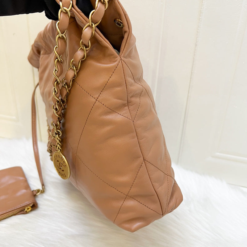 Chanel 22 Small Hobo Handbag in 23C Caramel Shiny Calfskin and AGHW